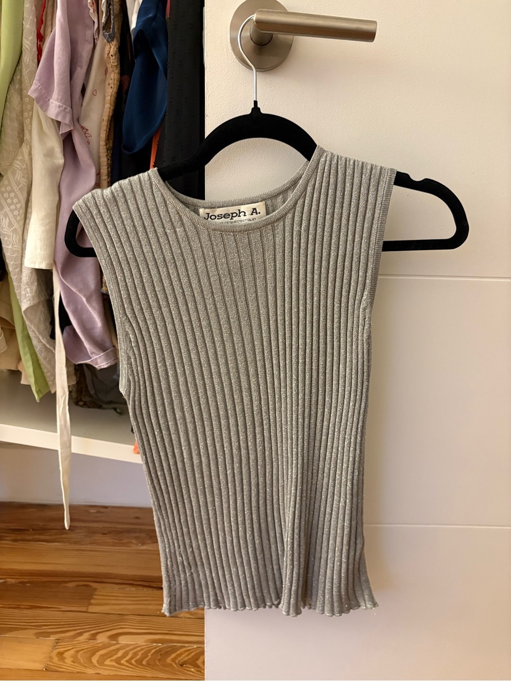 Joseph A Metallic Silver Ribbed Knit Tank